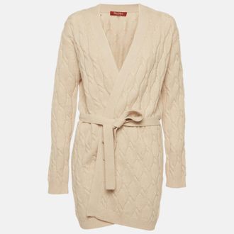 Max Mara Beige Cable Knit Belted Cardigan