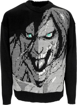 Dolly Noire Attack Titan Sweater Ribbed Crewneck Geborduurd - Heren - Ronde hals truien - Zwart - M - Truien & Vesten