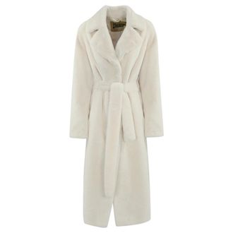 Herno Belted Coats, female, White, Size: M White Faux Fur Coat V-Neck