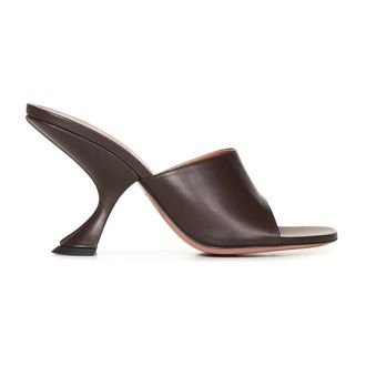 Amina Muaddi Heeled Mules, female, Brown, Size: 10 US Brown Sandals with Slanted Heel