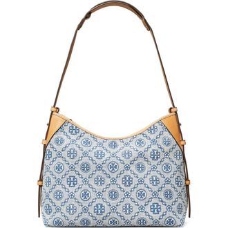 Tory Burch T Monogram Denim Messenger Bag in Powder Blue at Nordstrom