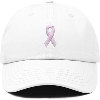 Dalix Pink Ribbon Dad Cap in White at Nordstrom