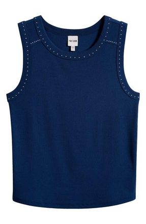 Nic+Zoe Perfect Studded Cotton Blend Rib Tank in Rich Indigo at Nordstrom, Size Xx-Large