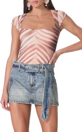 AFRM Winona Square Neck Cap Sleeve Top in Kissing Palms at Nordstrom, Size X-Small