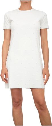 Blugirl Gebreide Jurk met Rozenapplicatie - Dames - Korte kleedjes - Wit - S - Polyester - Kleedjes