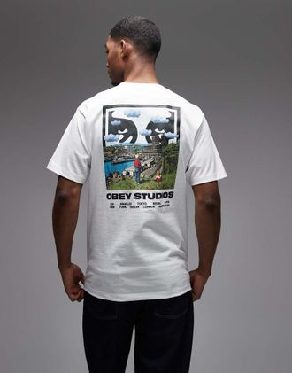 Obey Sky Face - T-shirt bianca con stampa sul retro-Bianco