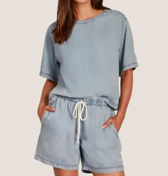 Dylan Button Back Top In Light Denim