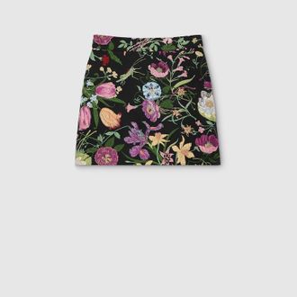 Gucci Flora Silk Brocade Mini Skirt, Black, Ready-to-wear