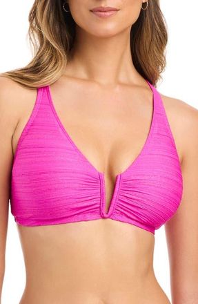 Bleu Rod Beattie Metallic V-Wire Bikini Top in Dahlia at Nordstrom, Size 34D