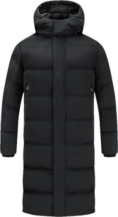 Generic Mens Long Solid Color Warm Jacket Detachable Hooded Parka Men Snow Thick Down Cotton Padded Coat Black L