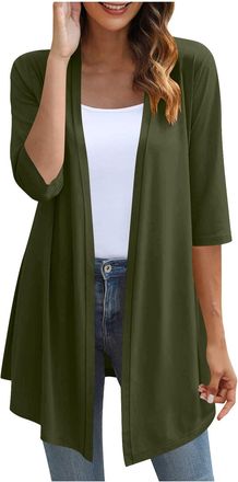 Generic KUIH Cardigans for Women UK Loose Lightweight 3/4 Sleeve Open Front Cardigans Casual Summer Jacket Ladies V Neck Waterfall Cardigan Sweater Cotton Out