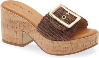 Chocolat Blu Gani Platform Slide Sandal in Brown Raffia at Nordstrom, Size 9-9.5Us