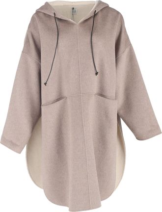 Toteme Hooded Felted-Flannel Poncho Coat in Brown Wool