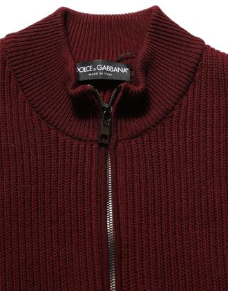 Dolce & Gabbana Mens Half-Zip Ribbed Virgin Wool Sweater Burgundy