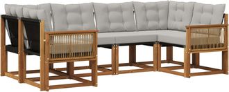 vidaXL Conjunto De Sof&aacute;s De Exterior 6 Uds. Natural Y Gris Claro Vidaxl