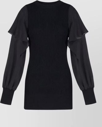 sacai knit sweater crew neck ruffle detail