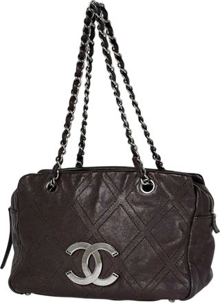 Chanel Brown Leather Shoulder Bag Tote Bag (Pre-Owned)