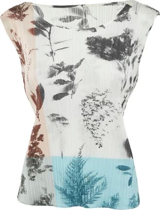 Pleats Please Issey Miyake 2000s geplooide top met bloemenprint - Beige