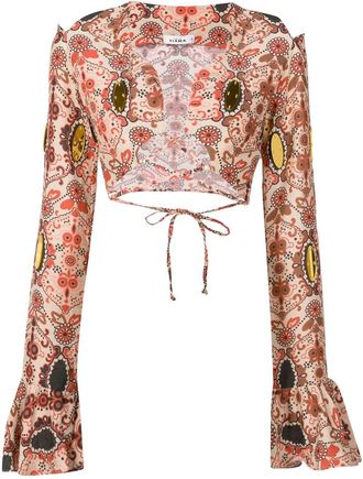 Amir Slama floral-print flared-cuff blouse - women - Linen/Flax - PP - Multicolour