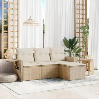 vidaXL Juego De Sof&aacute;s Jard&iacute;n Con Cojines 4 Pzas Rat&aacute;n Sint&eacute;tico Beige Vidaxl
