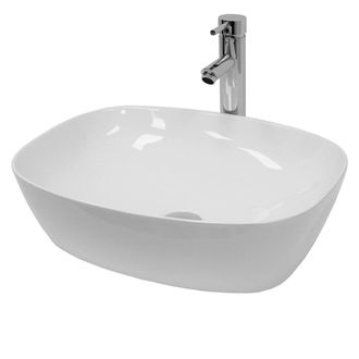 ECD Germany Lavabo blanco 505 x 385 x 135 mm de cer&aacute;mica con juego de drenaje