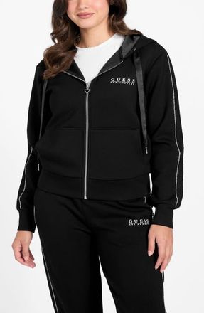 Guess Rhinestone Embellished Zip Hoodie in Jet Black-Black at Nordstrom, Size X-Large