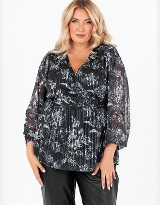 Lovedrobe Womens V-Neck Balloon Sleeve Wrap Blouse - Black - Size: 12
