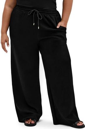 City Chic Maia Tie Waist Wide Leg Pants in Black at Nordstrom, Size 3Xl