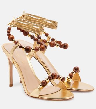 Gianvito Rossi Embellished metallic leather slingback sandals