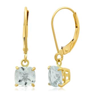 MAX + STONE Solid 10K Yellow, White or Rose Gold 6mm Cushion Cut Gemstone Dangle Earrings