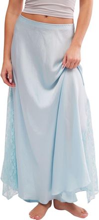 Free People Make You Mine Lace Inset Satin Maxi Slip Skirt in Seasky Blue at Nordstrom Rack, Size Medium