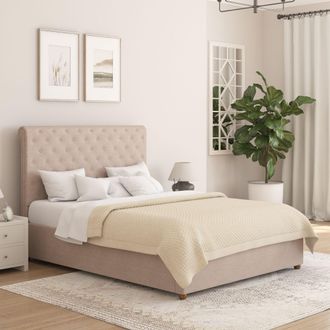 Aspire Home Accents Taylor Ottoman Storage Bed Frame in Saxon Twill Fabric in Natural | Size: King