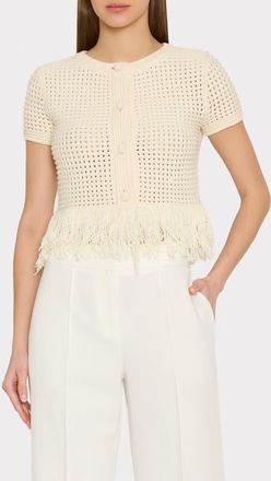 Milly Open Stitch Fringe Cardigan in Off White at Nordstrom, Size X-Small