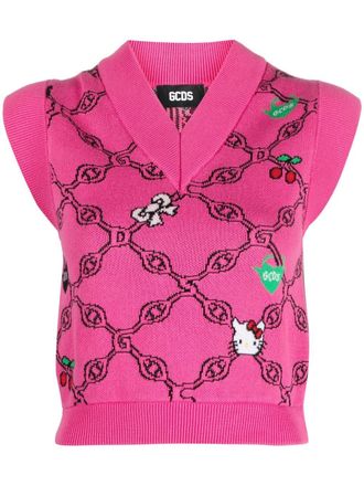 GCDS graphic-print jacquard vest - Pink