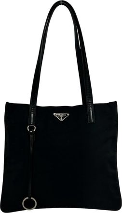 Prada Black Nylon Leather Shoulder Bag Tote Bag (Pre-Owned)