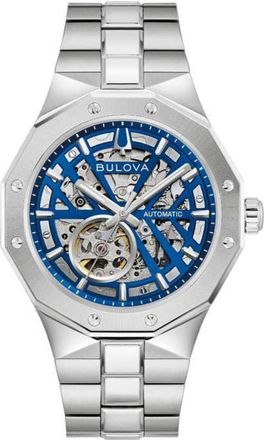 Bulova Prestige Automatic Blue Skeleton Dial Mens Watch 96A352