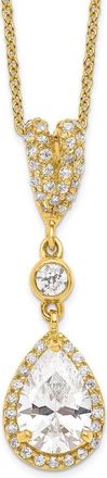 Diamond2Deal Sterling Silver Gold-plated Cubic Zirconia Teardrop and Bezel Halo Necklace 18
