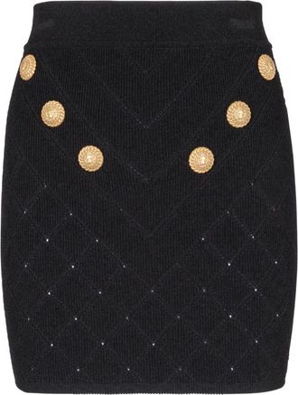 Balmain 6-Button Gebreide Rok - Dames - Korte rokken - Zwart - S - Leer - Rokken
