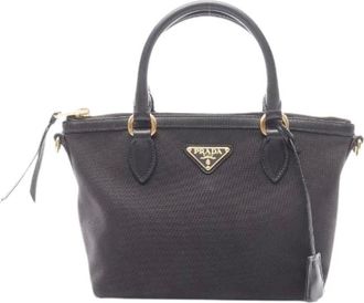 Prada Pre-owned Handbags, female, Black, Size: ONE SIZE Pre-owned Canvas Leather Handbag