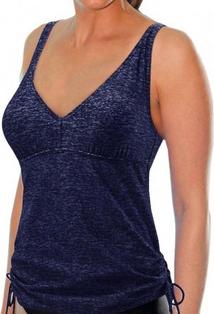 TYR Chlorine Resistant Side Tie V-Neck Tankini Top In Mantra Navy