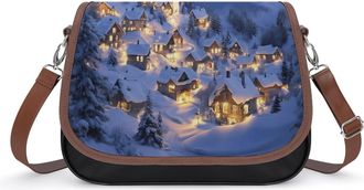 Generic Village Snowy Mountain Crossbody Bags for Women Fashion Leather Shoulder Handbags With Adjustable Strap