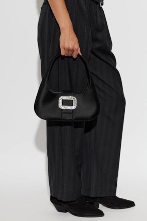 Roger Vivier Satin Shoulder Bag Pilgrim, Womens, Black