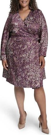DKNY Long Sleeve Wrap Shirtdress in Damson Mlt at Nordstrom Rack, Size 22W