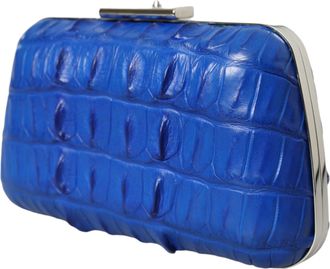 Balenciaga Womens Crocodile Skin Leather Clutch Blue Lamb