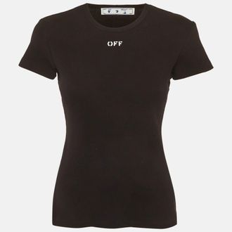 Off-white Black Logo Print Rib Knit T-Shirt