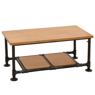 Hhg Nunca Usado] Mesa De Centro Hhg 028, Mesa De Sal&oacute;n Sof&aacute; Mesa Auxiliar, Industrial Madera Maciza Metal 48x100x50cm, Naturaleza