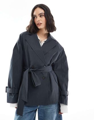 Asos Trench taglio corto blu navy con cintura