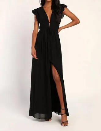 Lulus Im All Yours V-Neck Ruffled Chiffon Maxi Dress In Black