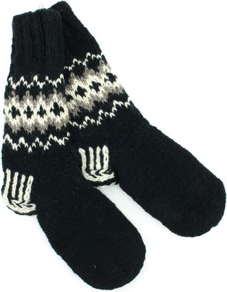 Loud Elephant Hand Knitted Wool Slipper Socks Lined - Fairisle Black