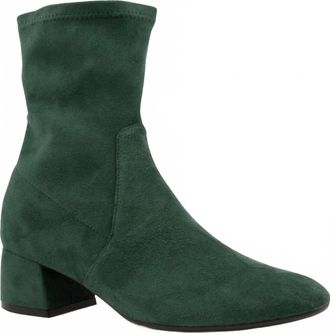 Django & Juliette Womens Checkie Heeled Bootie In Forest Stretch Microsuede